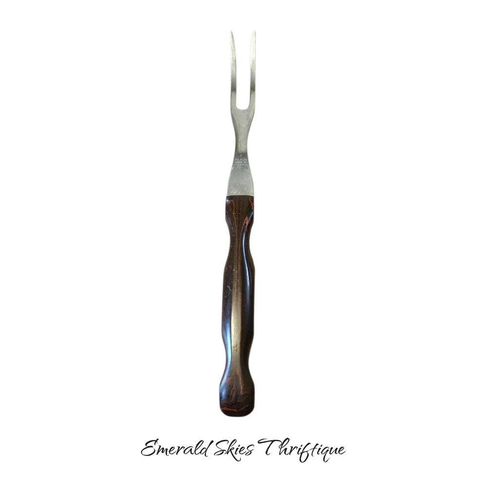 Vintage CUTCO NO 1026 Carving Fork Meat Roasting Utensil Made USA Wood free ship